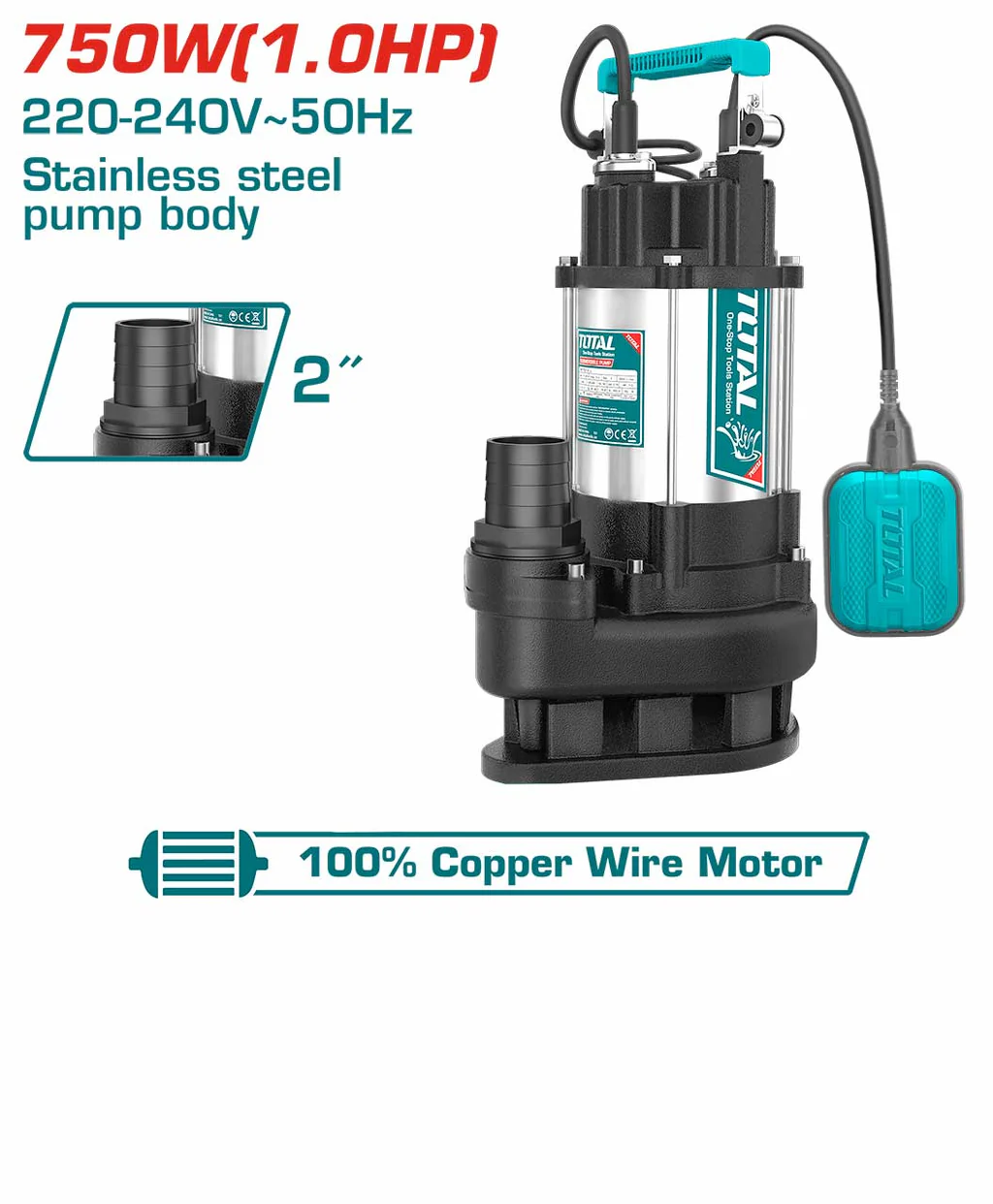 Total Sewage Submersible Pump – 750W (1.0HP) – 13m Max Head | Kreatives.co.ke Kenya