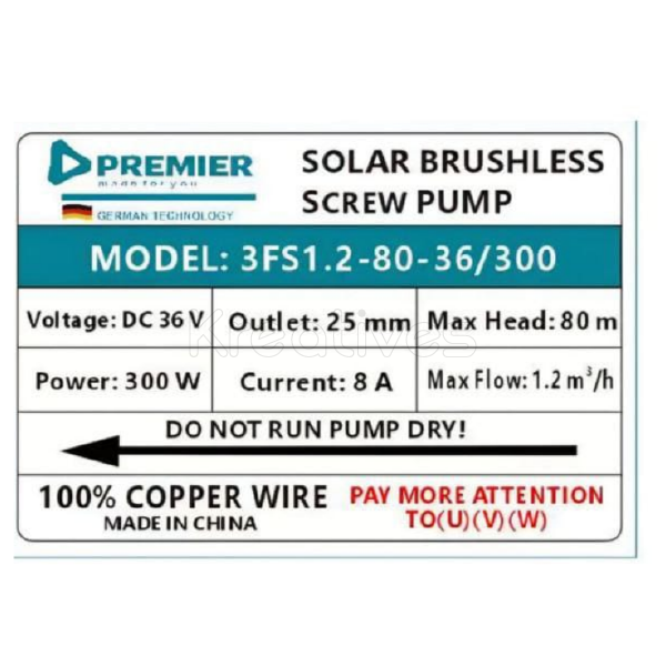 Premier Solar Pump 80M 300W Submersible Pump + Controller – Reliable Solar Water Pumping Solution in Kenya